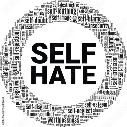 Self-hate word cloud conceptual design isolated on white background.