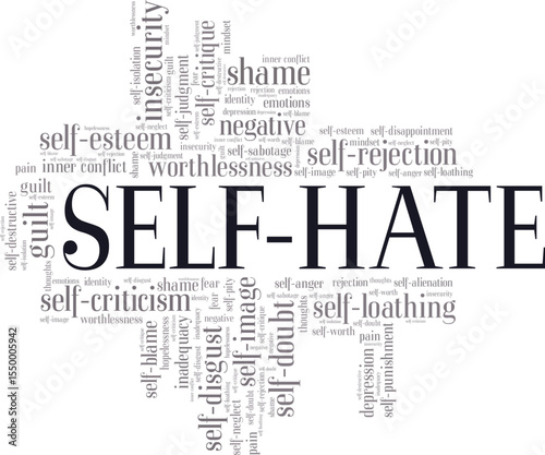 Self-hate word cloud conceptual design isolated on white background.
