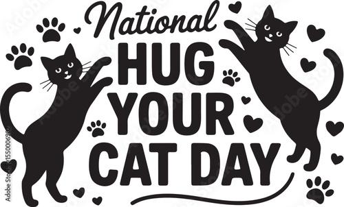 National Hug Your Cat Day Vector Illustration with Cute Cats and Paws