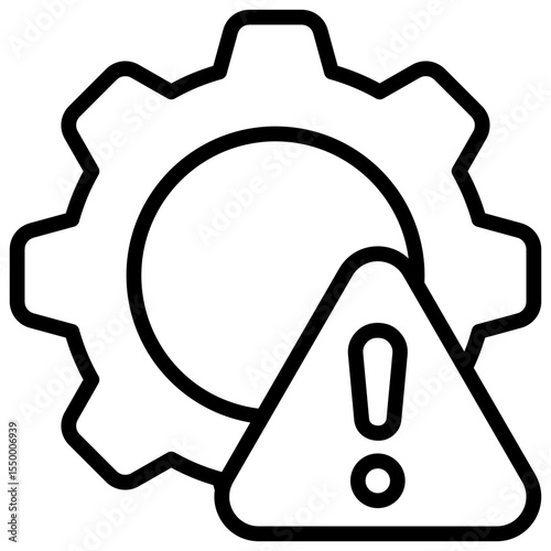 Setting Risk - Outline Icon - Gear combined with alert sign, representing security risks in system settings