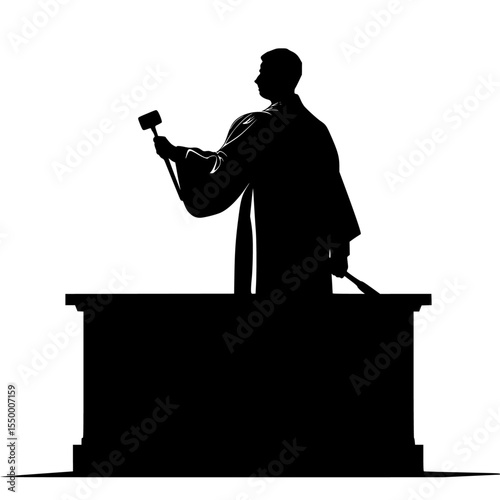 judge silhouette with gavel, black and white clip art preview