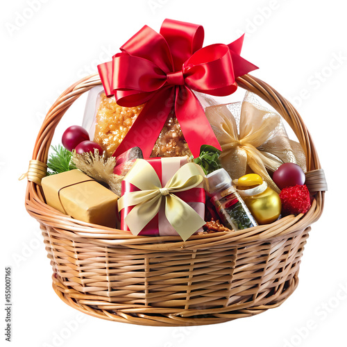 A Festive Gift Basket for the Holidays isolated on transparent bacckground