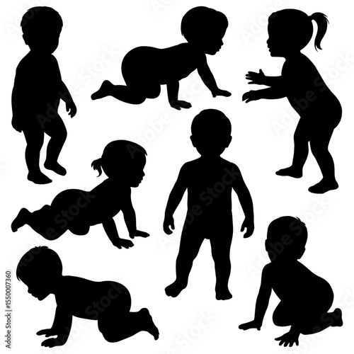Silhouettes of babies in various poses