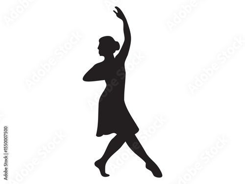 Black silhouette of dancing woman in elegant pose, isolated on white background, graphic illustration. concept of ballet, dance, graceful movement, icon, art