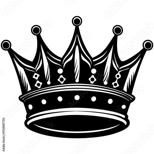 Ornate black crown with decorative elements isolated on white