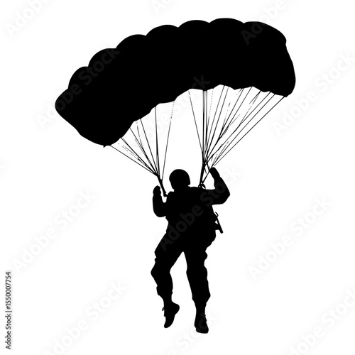 a black silhouette of a person with a parachute on a white background black, man, parachute, person, silhouette 