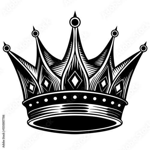 Detailed black royal crown with jewels isolated on white background