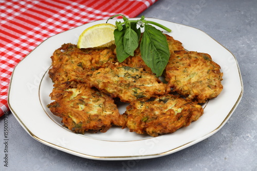 Mucver, Turkish traditional food. (Turkish cuisine) Homemade Food with Zucchini.