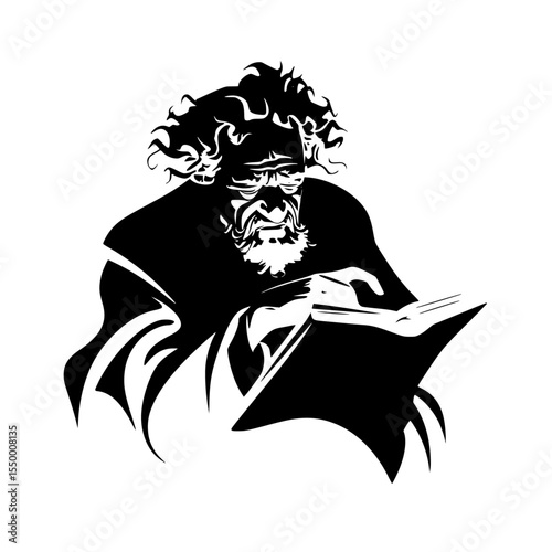 a black and white illustration of a man with a book art, black, book, hand, illustration, man 
