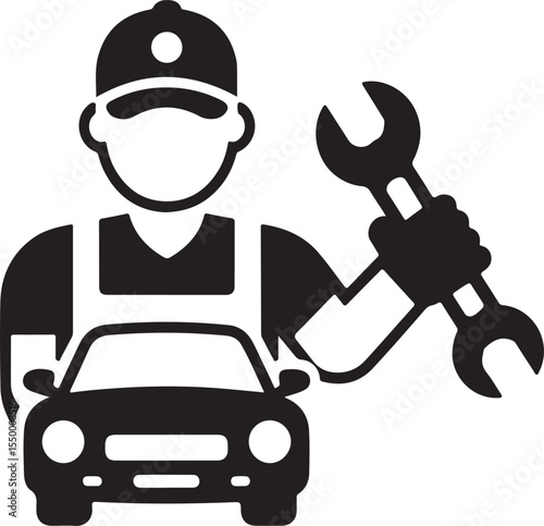 Car Mechanic Vector Illustration with Wrench and Auto Repair Service Icon