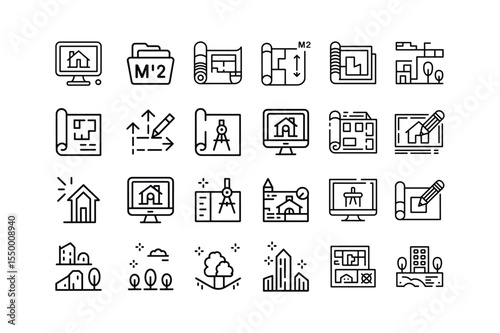 Black and White Icon Set Architectural Design House Plans Blueprint Computer Software Engineering Drafting Tools