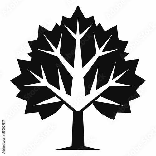 Silhouette of a deciduous tree isolated on white background