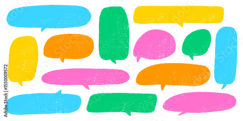Crayon Speech Bubble Frame. Vector Chalk Talk Balloon. Colorful Dialog Chat Illustrations