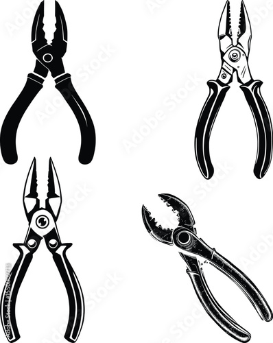 Grip Tools II – Representation of Functional Precision, Mechanical Variation, and Industrial Iconography Vector Illustration