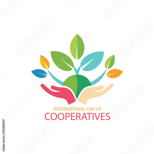 Colorful illustration celebrating the international day of cooperatives with hands and plants symbol