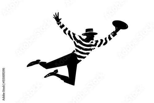 a black and white illustration of a clown in a top hat black, clown, hat, illustration, man, silhouette , Generative art.