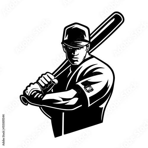 baseball player, athlete, sports, batter, monochrome, silhouette, simple style, vector illustration
