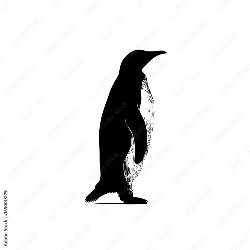Obraz premium silhouette of a penguin standing in water splashing black, penguin, silhouette, stand, water , Generative art.