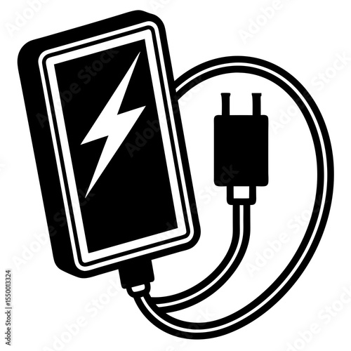Portable power bank with lightning bolt symbol isolated on white