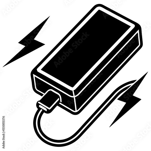 Portable power bank with lightning bolts isolated on white background