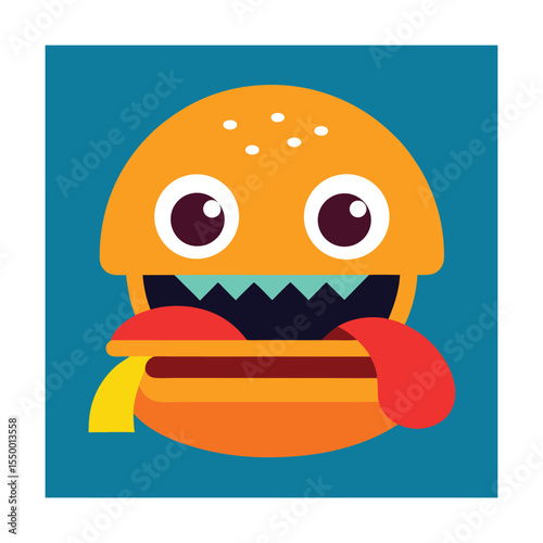 Cute Emoticon Holding Juicy Burger in Happy Expression