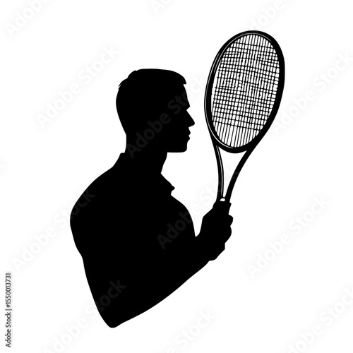 a black and white silhouette of a man holding a tennis racket in his hand black, hand, hold, man, racket, silhouette, tennis, tennis player, tennis racket, tennis racquet , Generative art.