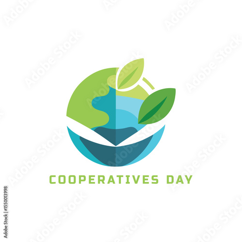 Symbolic earth illustration representing cooperatives day with green leaves and clean modern design