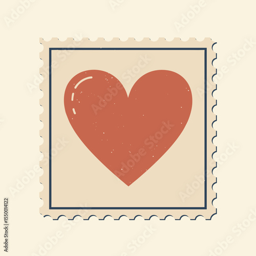 Retro stamp with heart symbol in vintage style and warm colors  