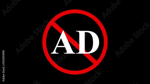 No Advertisement Icon Prohibited Symbol Animation Stop Ads Digital No Ad Symbol Animation on the black background.