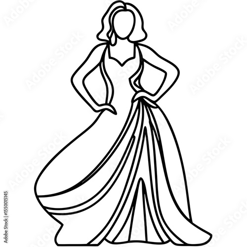 Elegant Woman Standing Tall in Stylish Dress Illustration for Fashion Blogs, Design Websites, Women's Empowerment Content, and Creative Arts Projects  