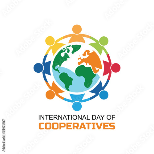 International day of cooperatives logo with earth and diverse people celebrating together