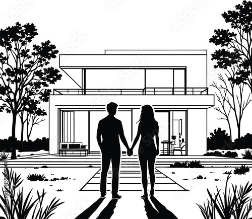 Modern Together – Representation of Domestic Unity, Contemporary Living, and Emotional Architecture Vector Illustration