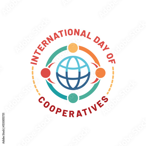 International day of cooperatives emblem featuring globe and colorful decorative design