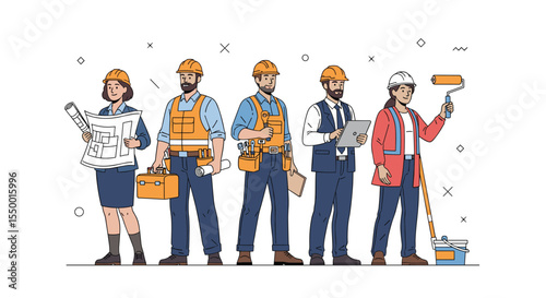 Skilled Construction Workers Ready For The Building Project Work