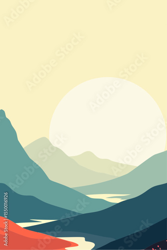 River, Stream, Sea, Water, Ocean, Tree, Stone, Rocks, Mountain Peak, Road, Sun, Moon, Sky, Sunset, Business, Mountain, Mindset, Artwork, Vector