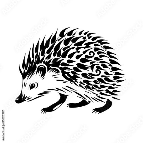 black silhouette of a hedgehog on a white background animal, black, hedgehog, illustration, silhouette , Generative art.