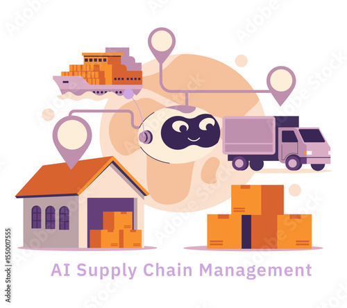 AI In Logistic. Flat Vector Illustration