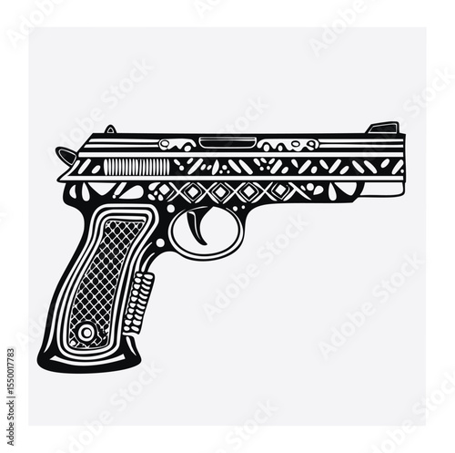 Ornate handgun black and white graphic design