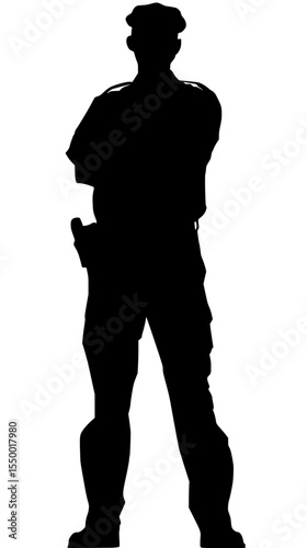 black silhouette police officer standing, arms crossed clip art preview