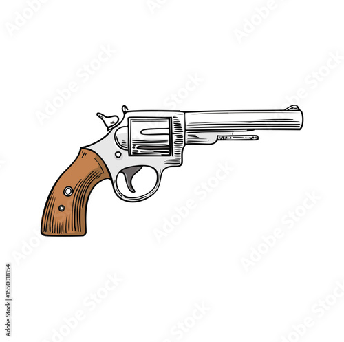 Vintage revolver handgun weapon illustration drawing
