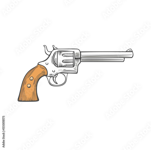 Vintage hand drawn revolver gun wild west weapon