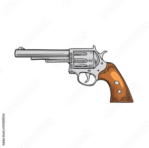 Vintage revolver handgun weapon wild west gun illustration