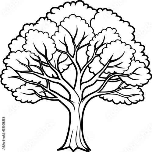 Majestic Oak Tree A Line Art Illustration of Nature's Majesty