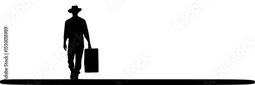 a black silhouette of a man holding a briefcase and a suitcase bag, black, briefcase, hold, man, silhouette, stand, suitcase 