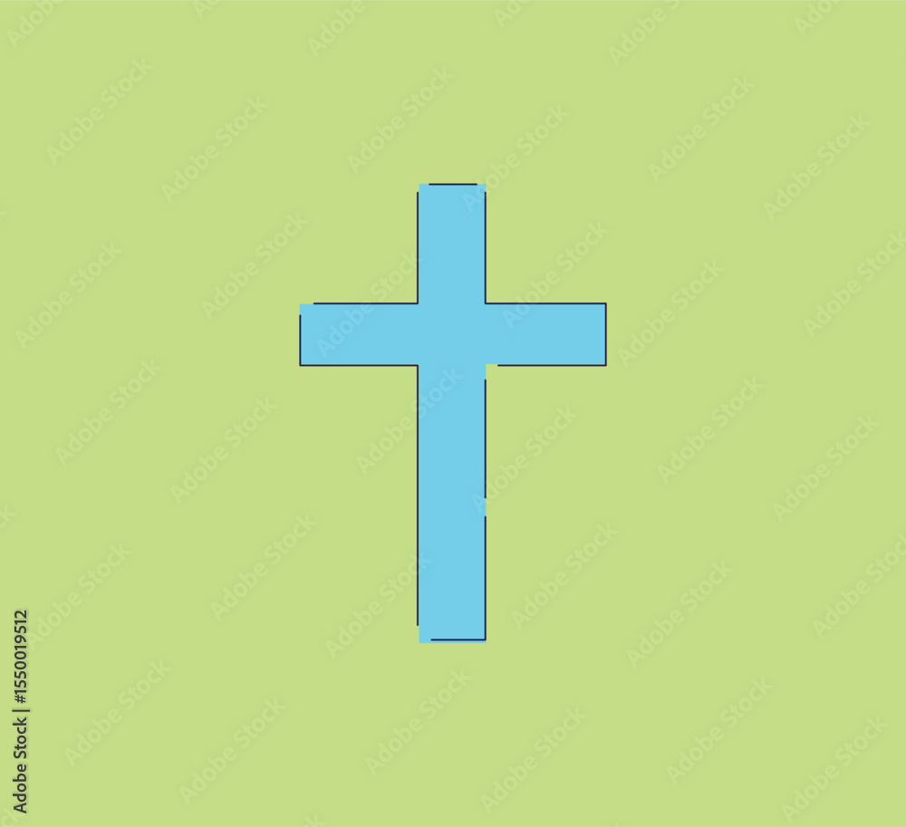 Fototapeta premium The image consists of a blue cross prominently displayed against a rich green background