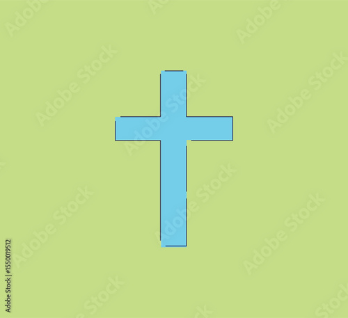 The image consists of a blue cross prominently displayed against a rich green background