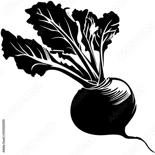 a black and white picture of a radish, a picture of a radish with a top on a white background black, drawing, icon, illustration, picture, radish, silhouette, top , Generative art.