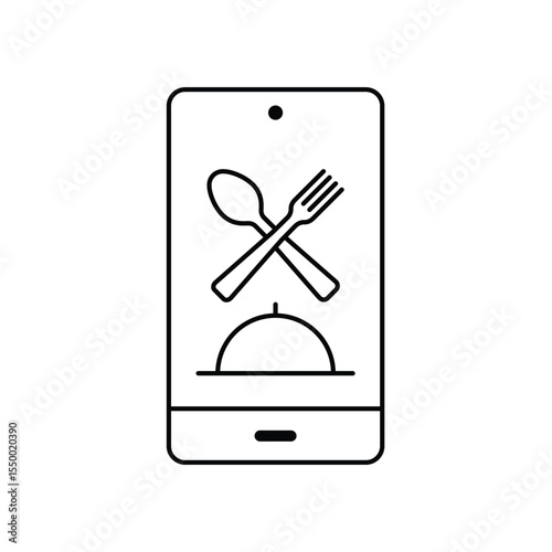Mobile food ordering icon. Food ordering with phone