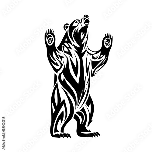 a black silhouette of a bear on its hind legs bear, black, illustration, leg, open, silhouette , Generative art.