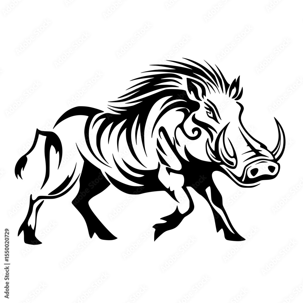 Fototapeta premium abstract image of a wild boar on a white background abstract, black, boar, illustration, image, silhouette, wild , Generative art.